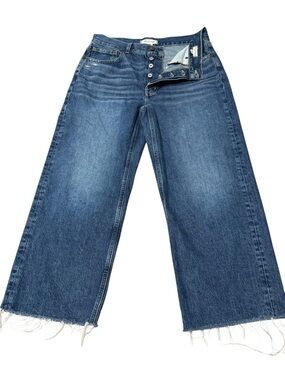 Madewell Wide Leg Crop Jeans High Rise Fringe Hem Size 28 Boho 70s